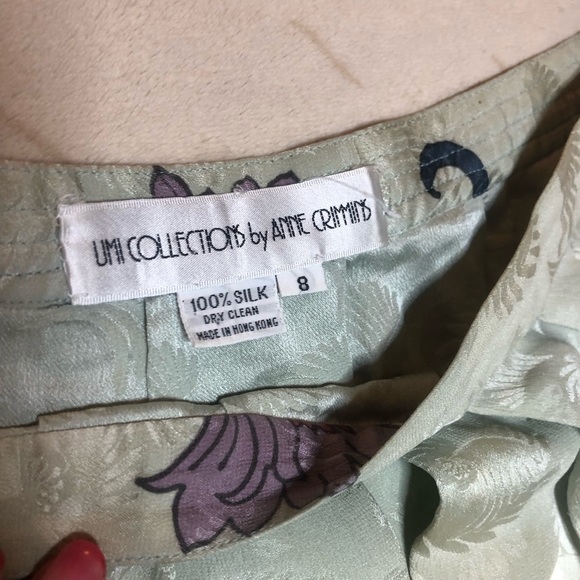 Vintage 100% Silk Floral Green Print Skirt - Umi Collection - Picture 9 of 9